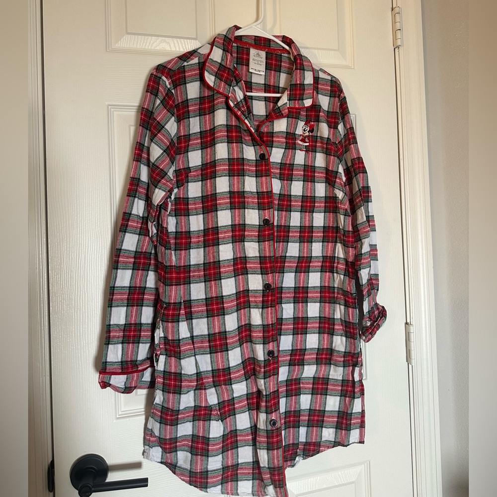 Disney Red and White Plaid Pajama Top